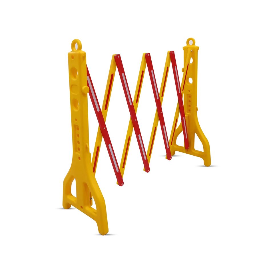 Expandable yellow and red road safety barricade