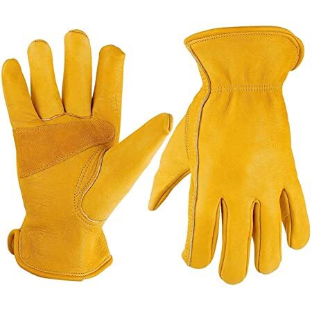 Yellow leather industrial safety gloves, pair